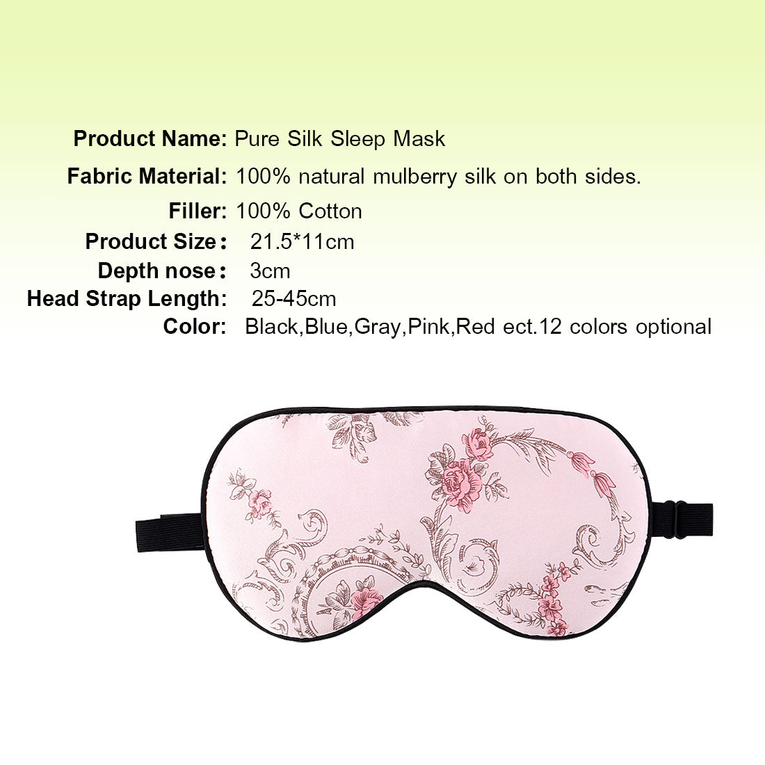 PiccoCasa Natural Silk Sleeping Mask with Adjustable Strap Supersmooth Eye Mask Pink Rose