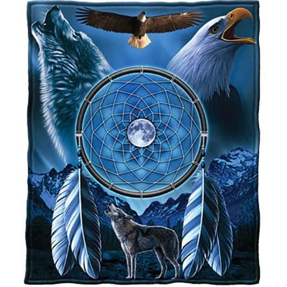 Wolf and Bald Eagle Dreamcatcher Super Soft Plush Fleece Throw Blanket