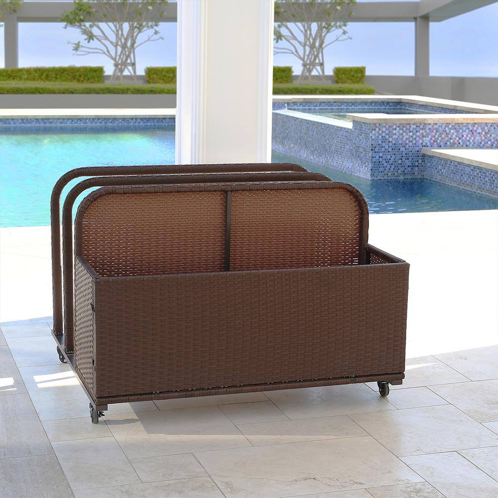 Barton 38 in. L x 44 in. W Rolling Brown Wicker Float Caddy Table Furniture Dolly Pool Toy Pool Float Cart Storage Organizer 90140