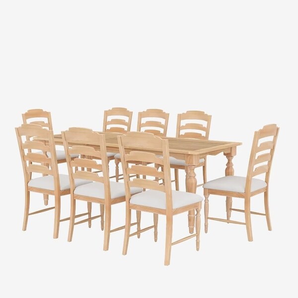 Extendable Dining Table Set with Removable Leaf and 8 Upholstered Chair