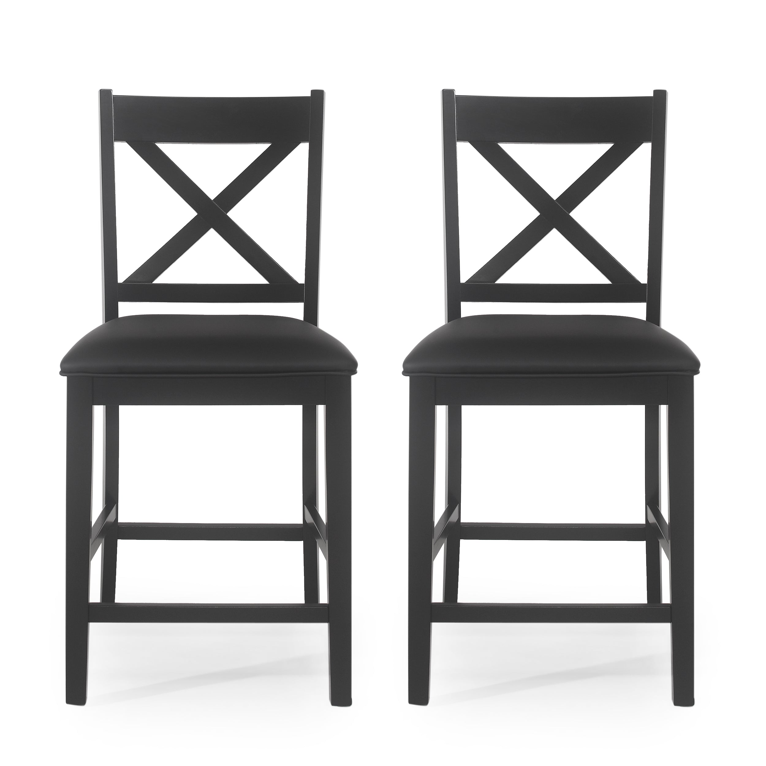 Bouman Farmhouse Upholstered Wood Counter Stools, Set of 2