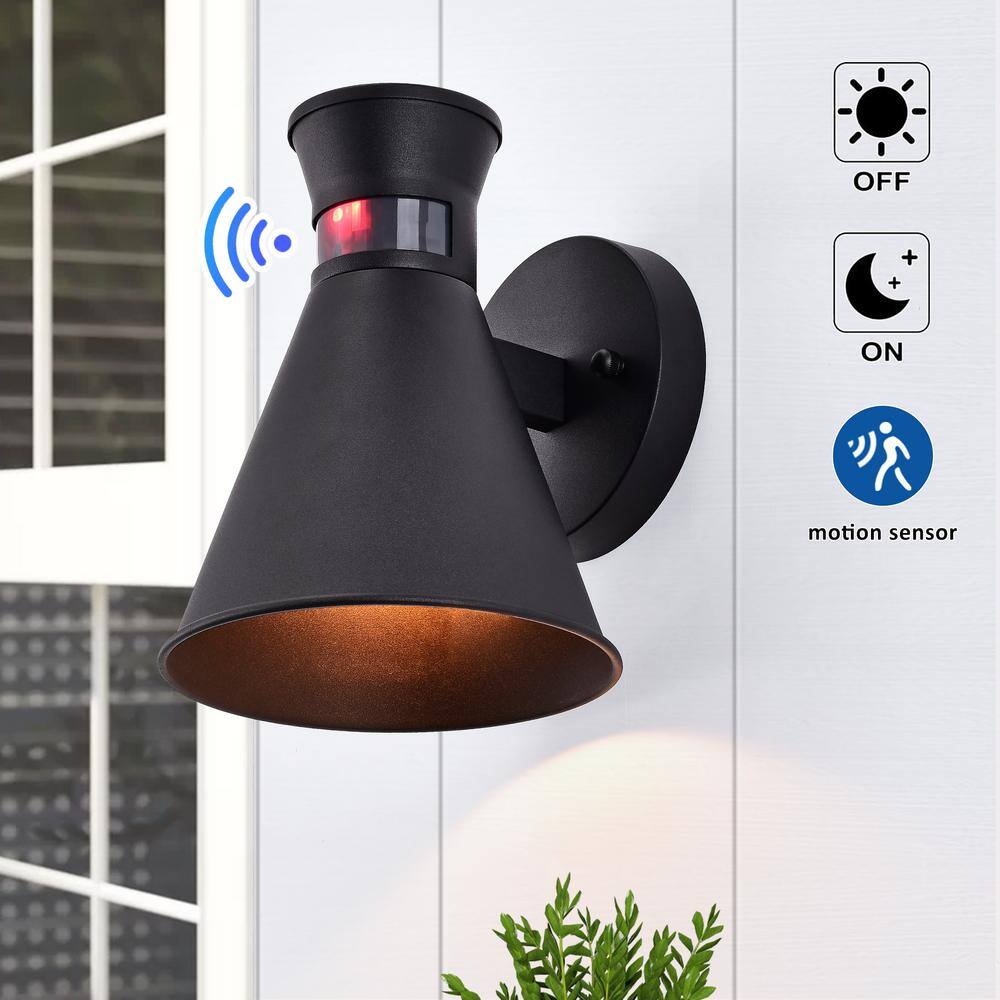 C Cattleya 1-Light Black Motion Sensing Dusk to Dawn Outdoor Wall Lantern Sconce CA1927-W