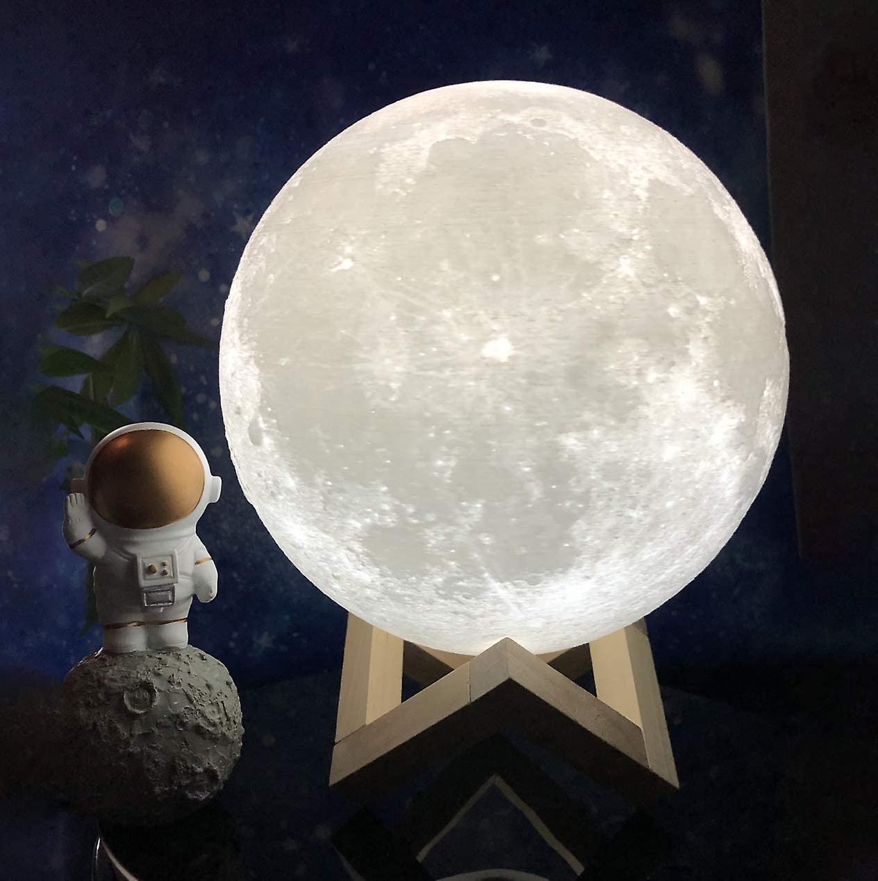 Bedside Lamp 3d Moon Lamp Standard Size Night Light Moon Light 3 Led Colors With Wooden Stand and Remote Control/touch And Usb Rechargeable Diameter 15