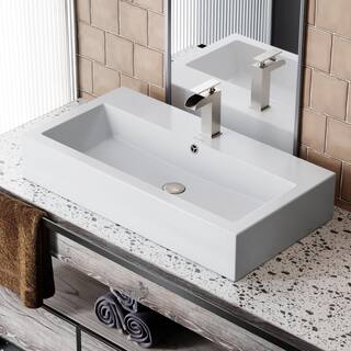 Swiss Madison Voltaire Wide Rectangle Vessel Sink in White SM-VS292