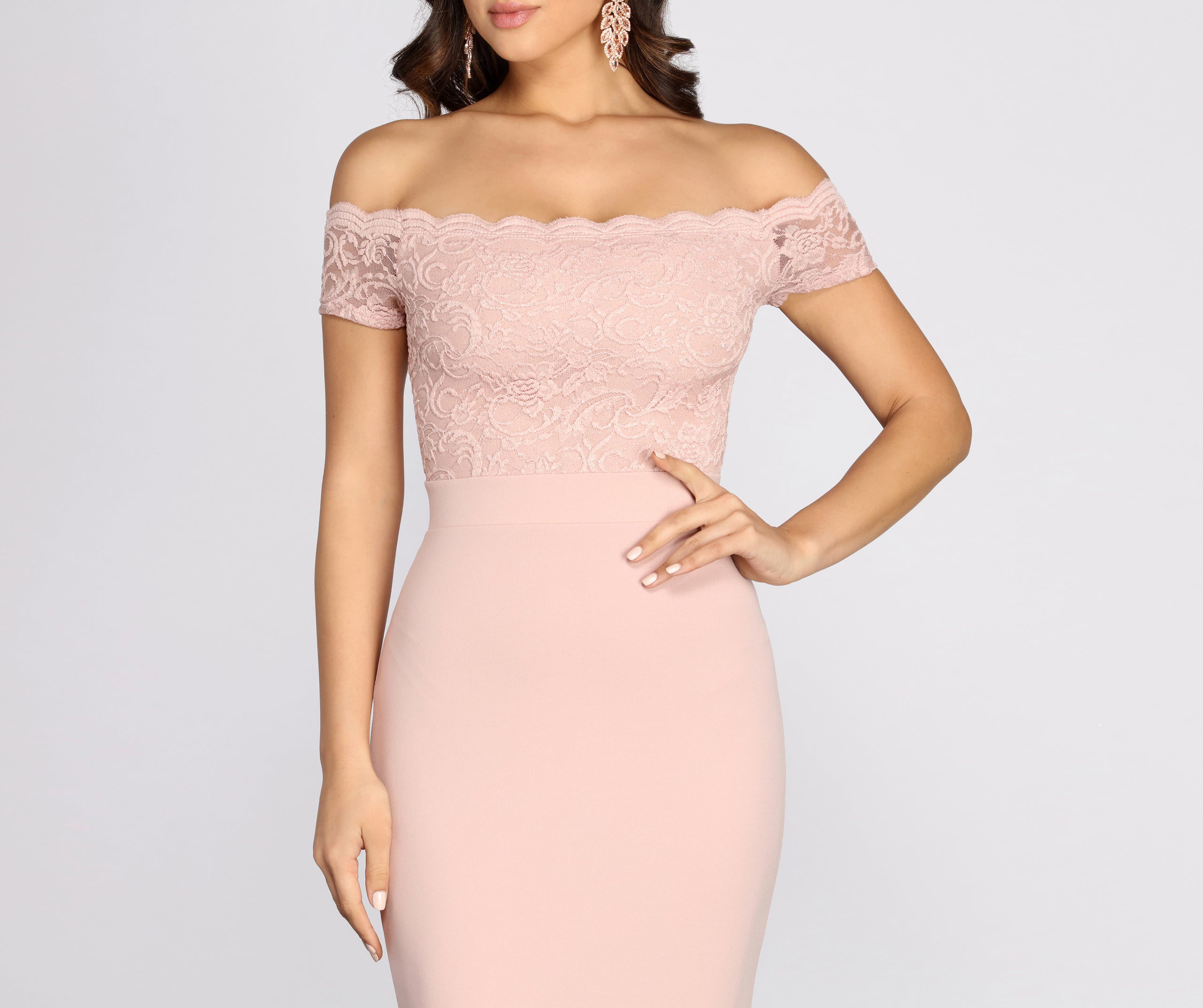 Peyton Off Shoulder Lace Crepe Dress