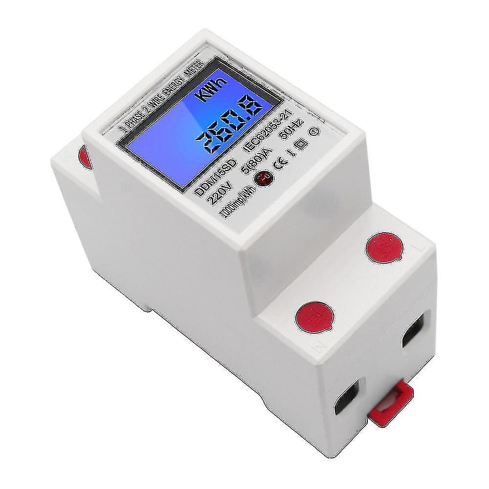 Single Phase Din Rail Energy Meter 5-80a 220v Electronic Kwh Meter With Lcd Backlight Digital Displa