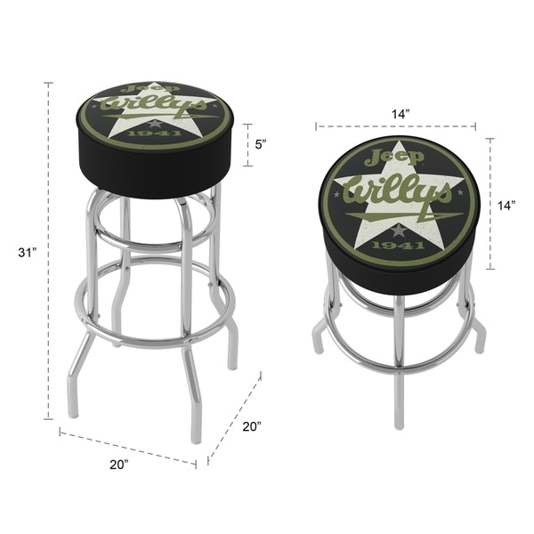 Jeep Willys 1941 360 Degree Swivel Barstool with Foam Padded Seat - 20 x 20 x 31