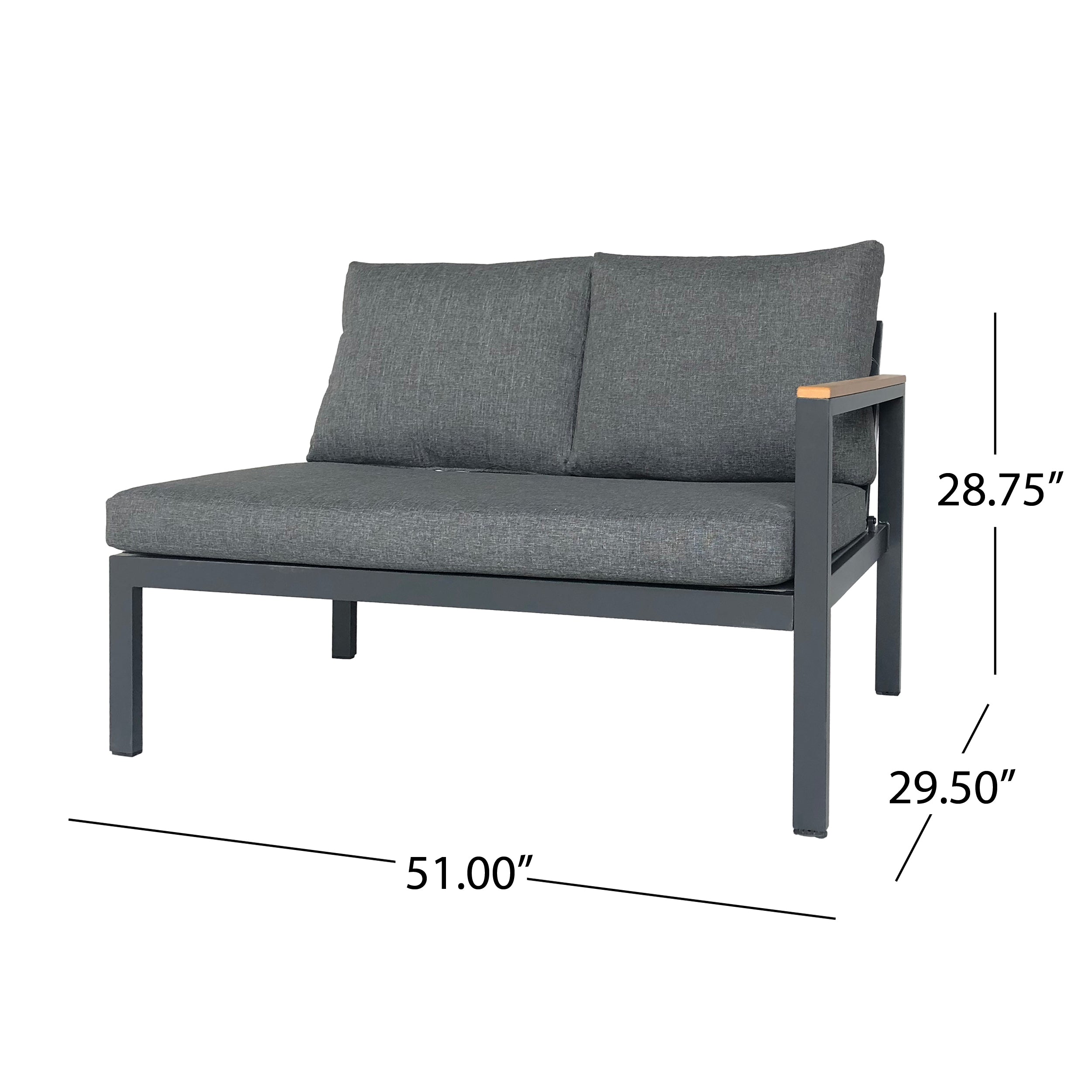 Jessica Outdoor Aluminum V-Shaped Sofa Set with Faux Wood Accents, Gray Finish and Gray