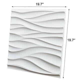 Art3dwallpanels 19.7 in. x 19.7 in. White PVC 3D Wall Panels Wave Wall Design (12-Pack) T100h46