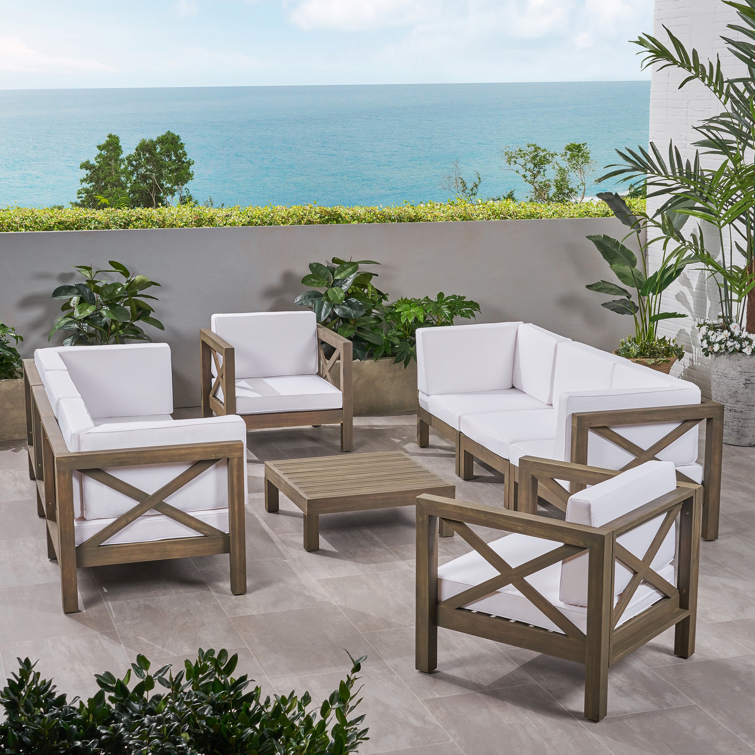 Morgan Outdoor 8 Seater Acacia Wood Sofa and Club Chair Set