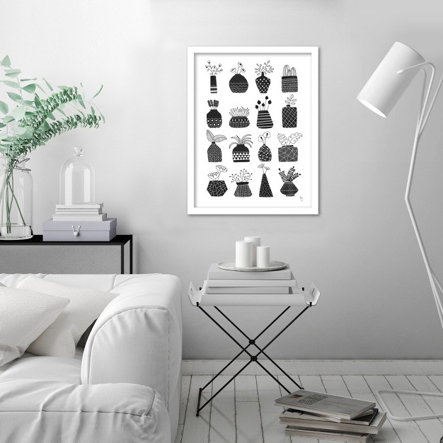 Americanflat Minimalist Botanical Ornamental Vases Monochrome By Tracie Andrews White Frame Wall Art