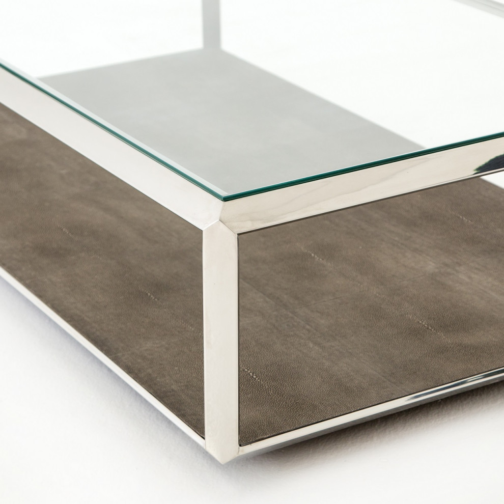 Hollywood Shagreen Shadow Box Glass Coffee Table Polished   Contemporary   Coffee Tables   by Zin Home  Houzz