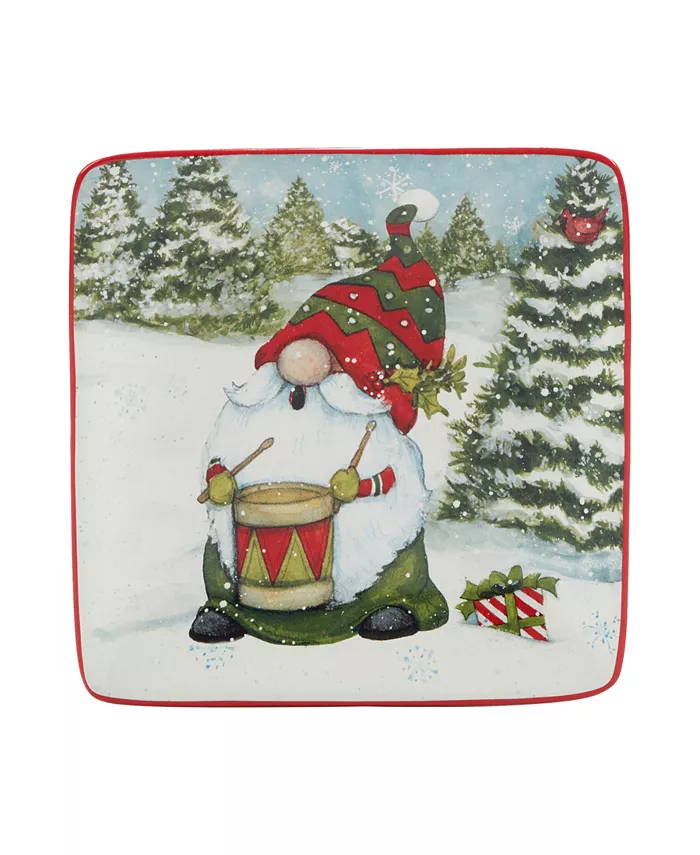 Certified International Christmas Gnomes 6 Canape Plates Set of 4 Service for 4