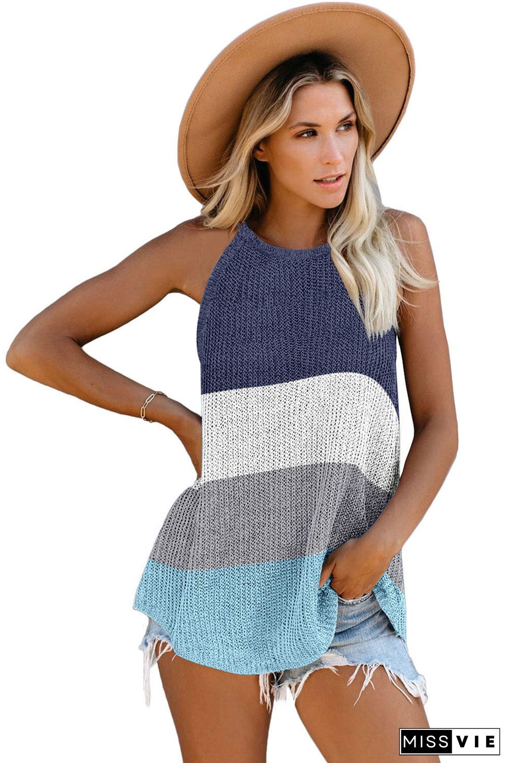 Color Block Striped Knit Tank Top