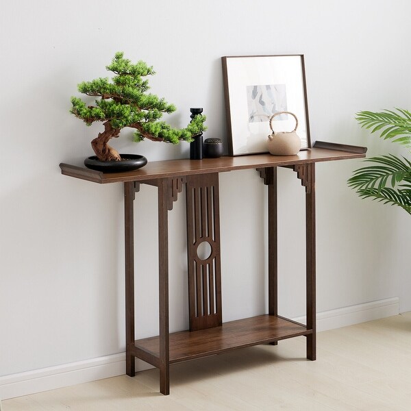 Bamboo Entryway Console Table with Lower Shelf