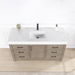 ROSWELL León 60 in. W x 22 in. D x 34 in. H Single Sink Bath Vanity in Fir Wood Grey with White Composite Stone Top 803860-FY-LW-NM