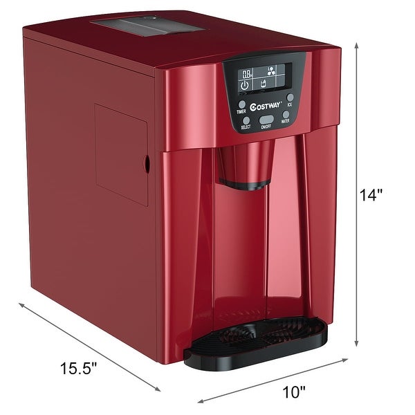 2 In 1 Ice Maker Water Dispenser Countertop 36Lbs/24H LCD Display Portable Red