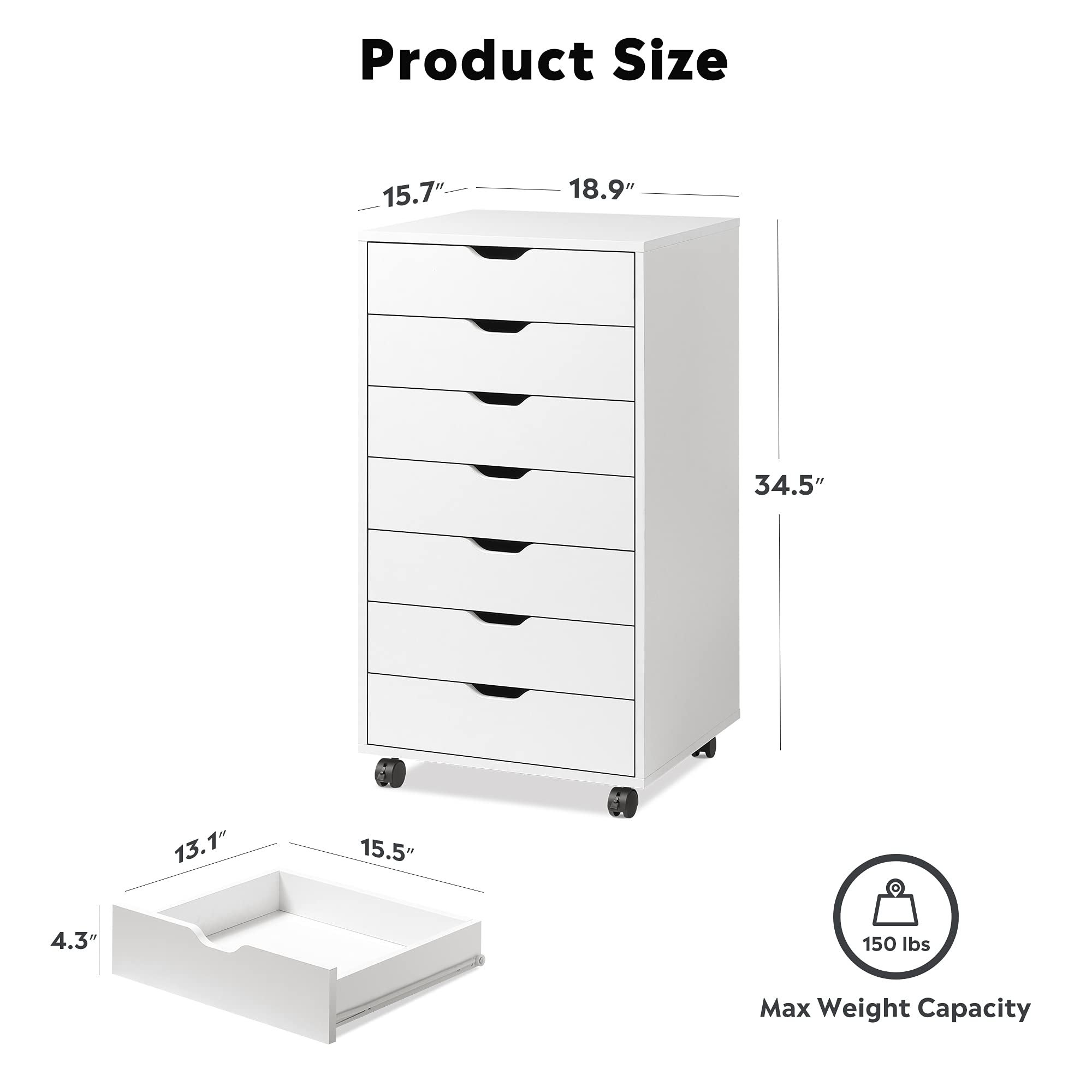 7 Drawer Dresser， Storage Cabinet for Makeup， Tall Chest of Drawers - - 37218252