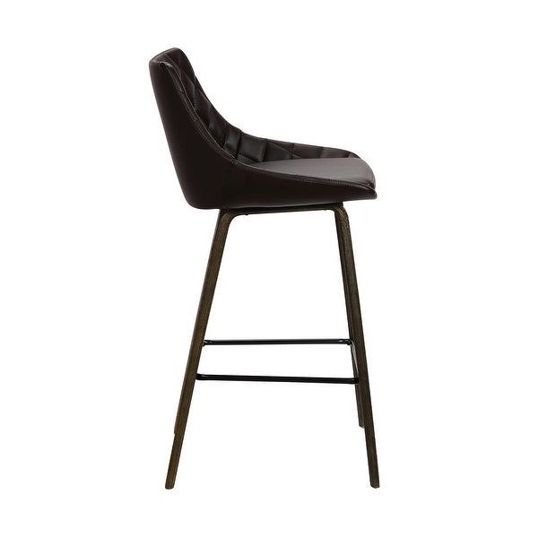 26 Inch Leatherette Diamond Tufted Wood Leg Barstool， Brown