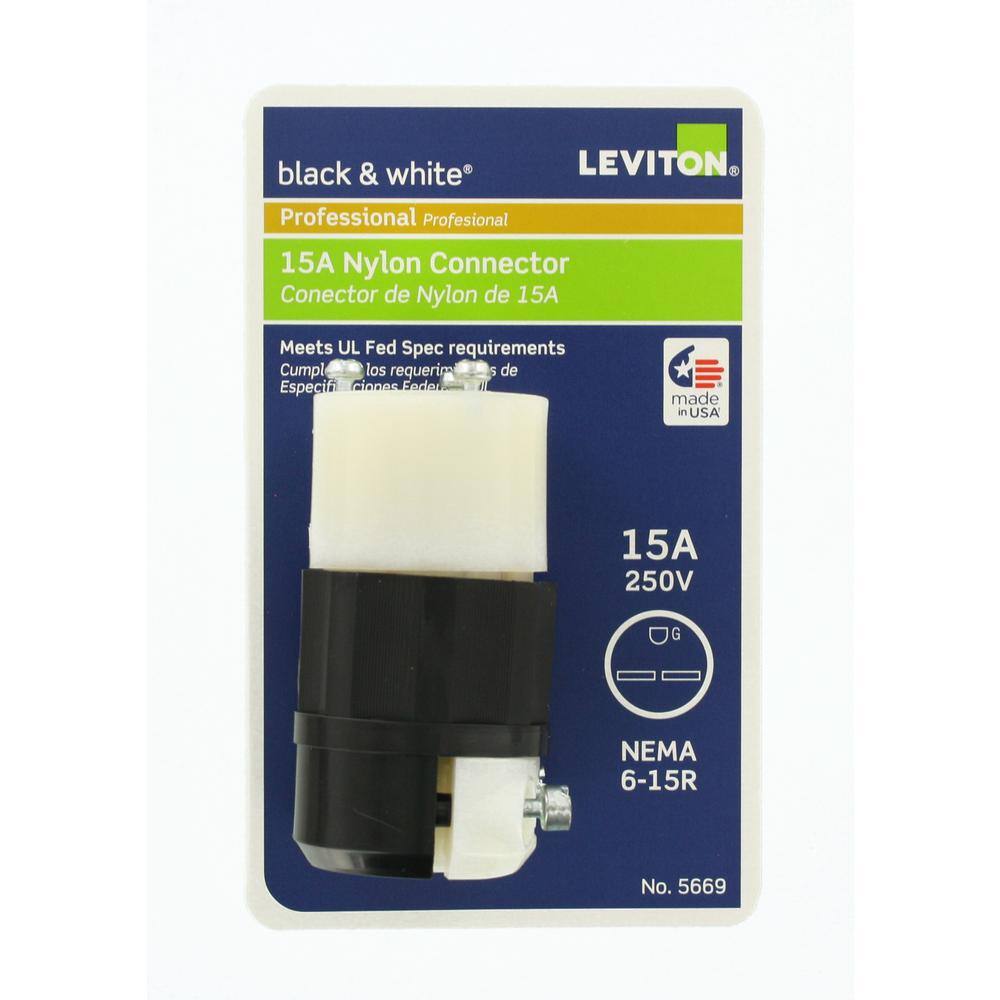 Leviton 15 Amp 250-Volt NEMA 6-15R Straight Blade Connector Black and White R50-05669-0CS