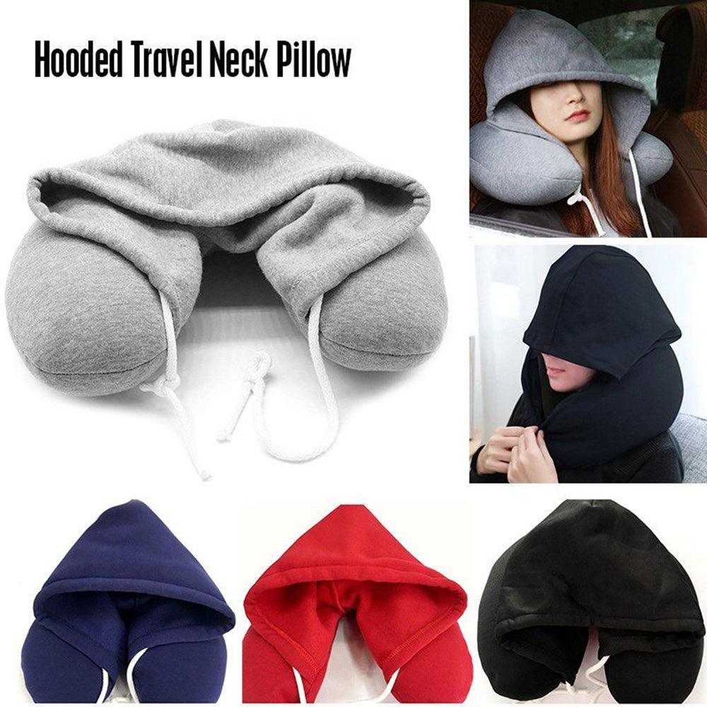 Travel Hooded U Shaped Pillow Cushion Head Rest Neck Support Eye Mask