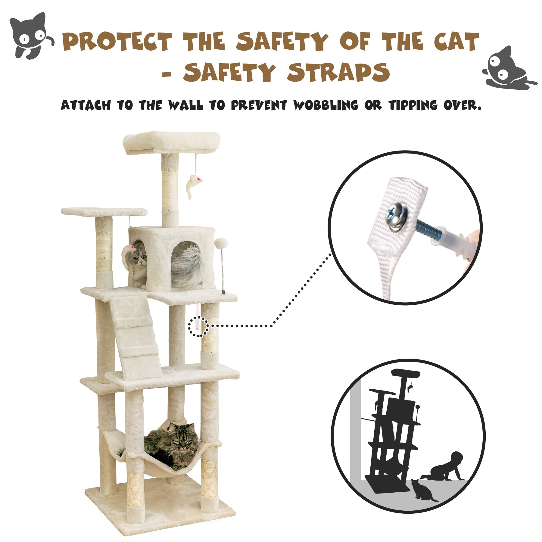 MWPO 63.8" Multi-Level Cat Tree with Condo and Scratching Post Tower, Beige