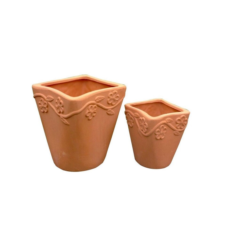 Set of 2 Different Size Terracotta Square Planter   4.25\