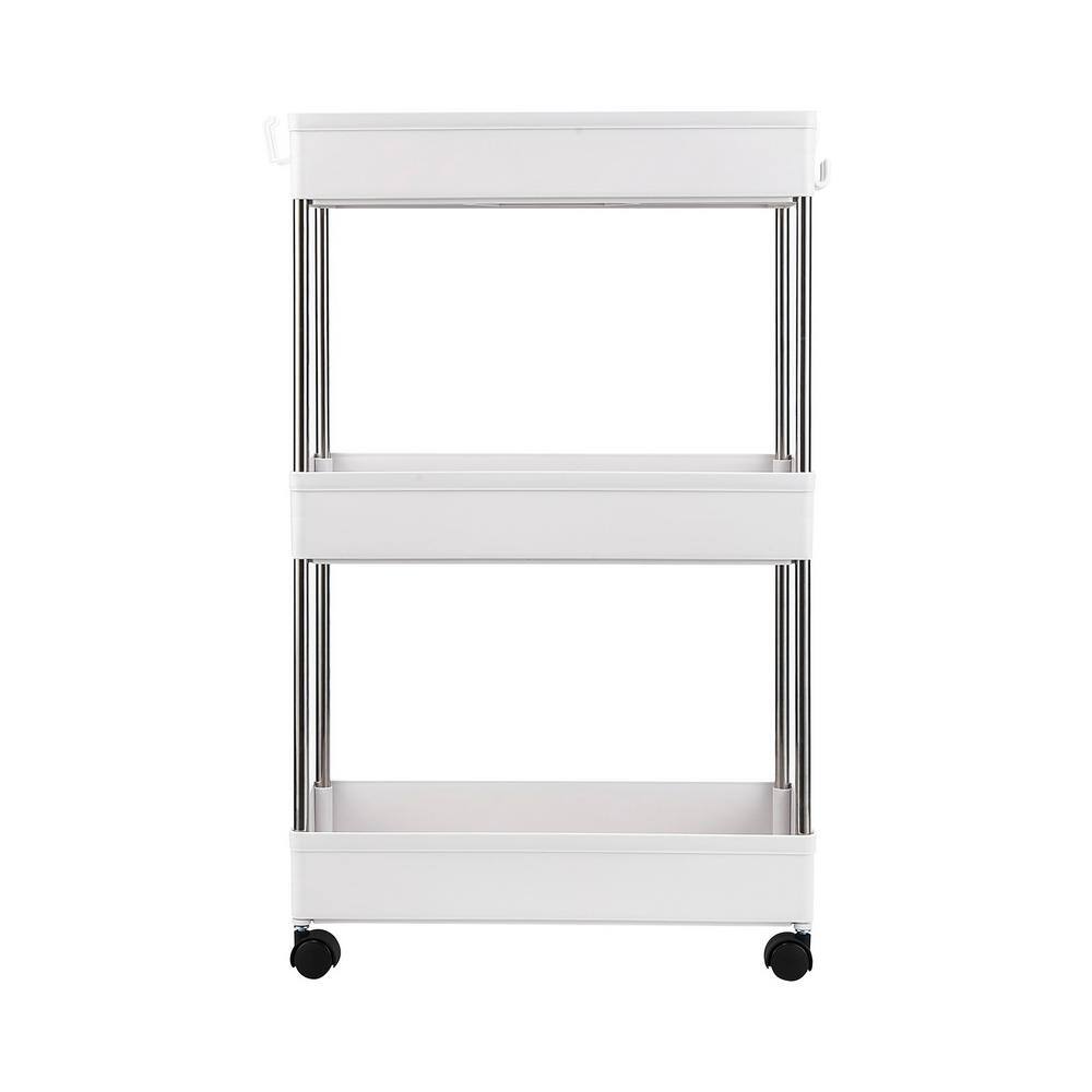 Karl home 3 Tiers Mobile Plastic Multi-Functional 4-Wheeled Storage Cart in White 302589549094