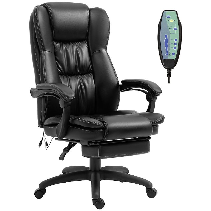 Vinsetto High Back Massage Office Chair Ergonomic Executive Chair PU Leather Swivel Chair with 6 Point Vibration Massage Reclining Back Adjustable Height and Retractable Footrest Black