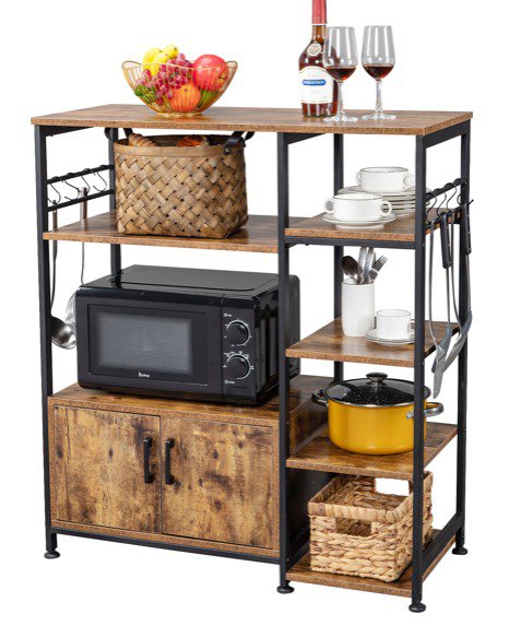 Multiuse 5-Tier Metal Kitchen Bakers Rack， Microwave Storage Rack Oven Stand with Wine Storage