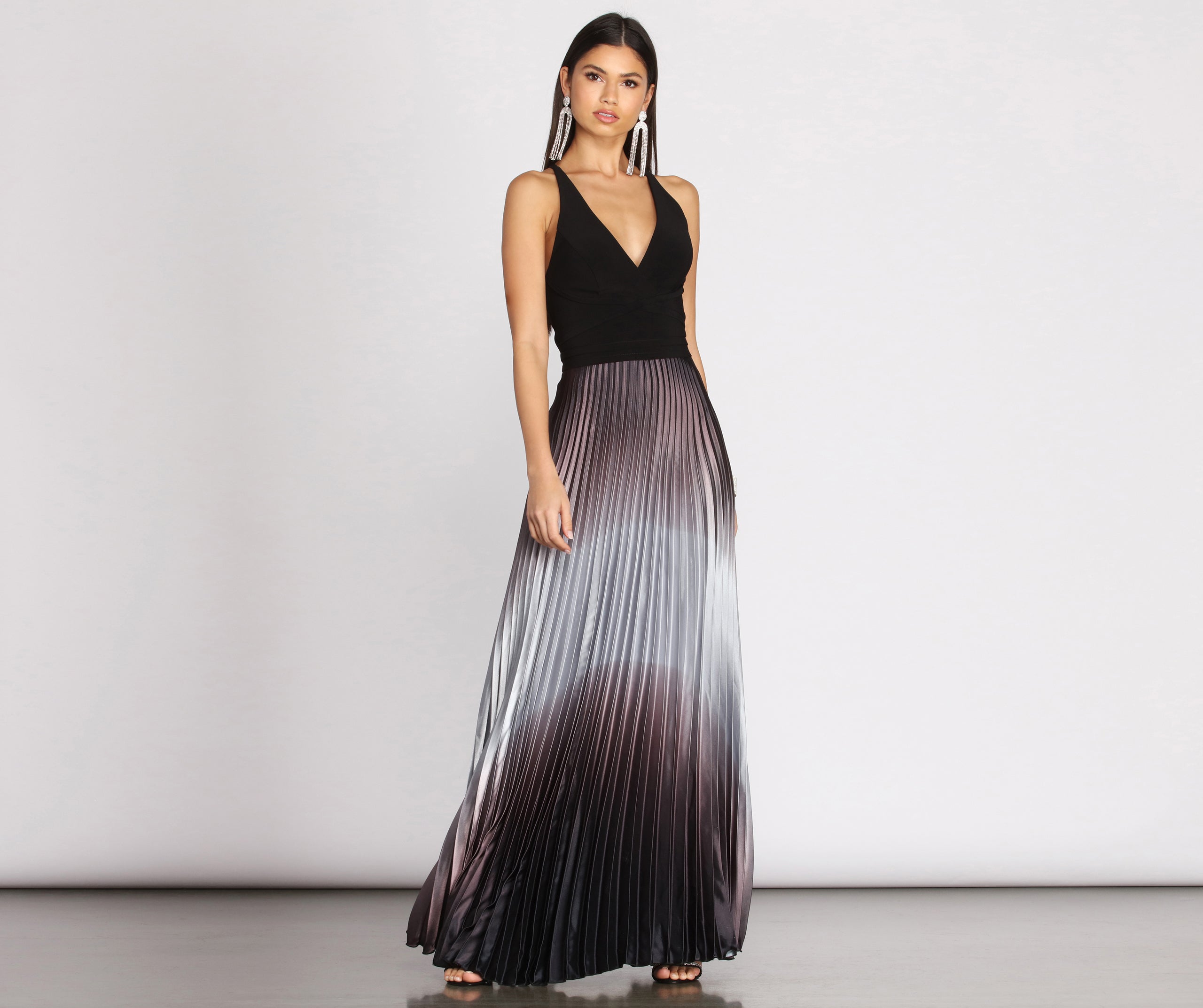 Janella Cross Back Pleated Ombre Dress