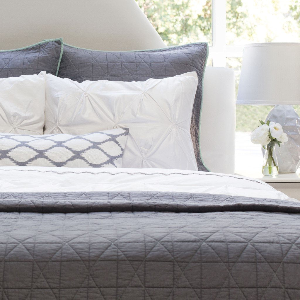 Diamond Box-Stitch Charcoal Grey Quilt