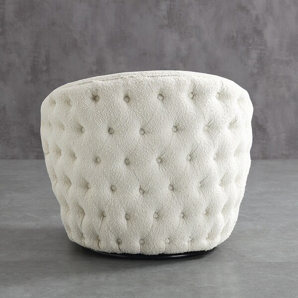 Boucle Upholstered Tufted Back Swivel Barrel Chair