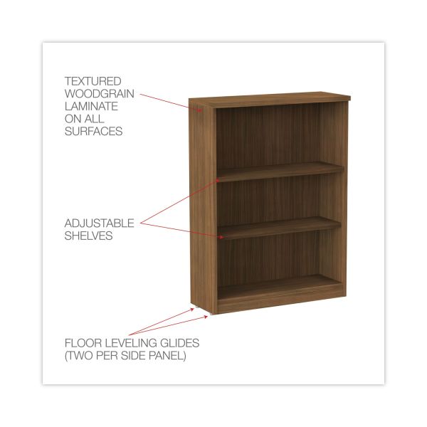 Alera Valencia Series Bookcase， Three-Shelf， 31.75w x 14d x 39.38h， Modern Walnut