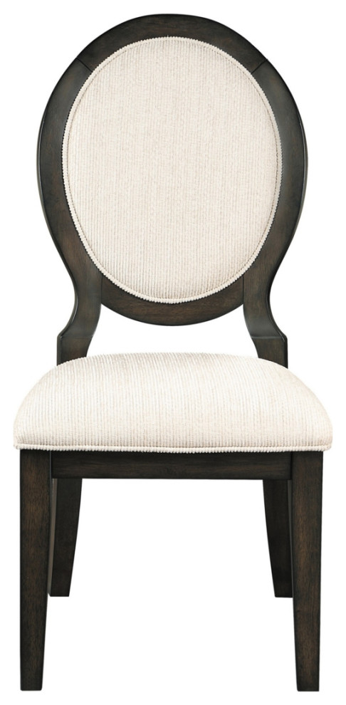 20 Inch Dining Chair Set Of 2 Oval Padded Back Polylinen Cream Fabric   Transitional   Dining Chairs   by Dot  ampBo  Houzz