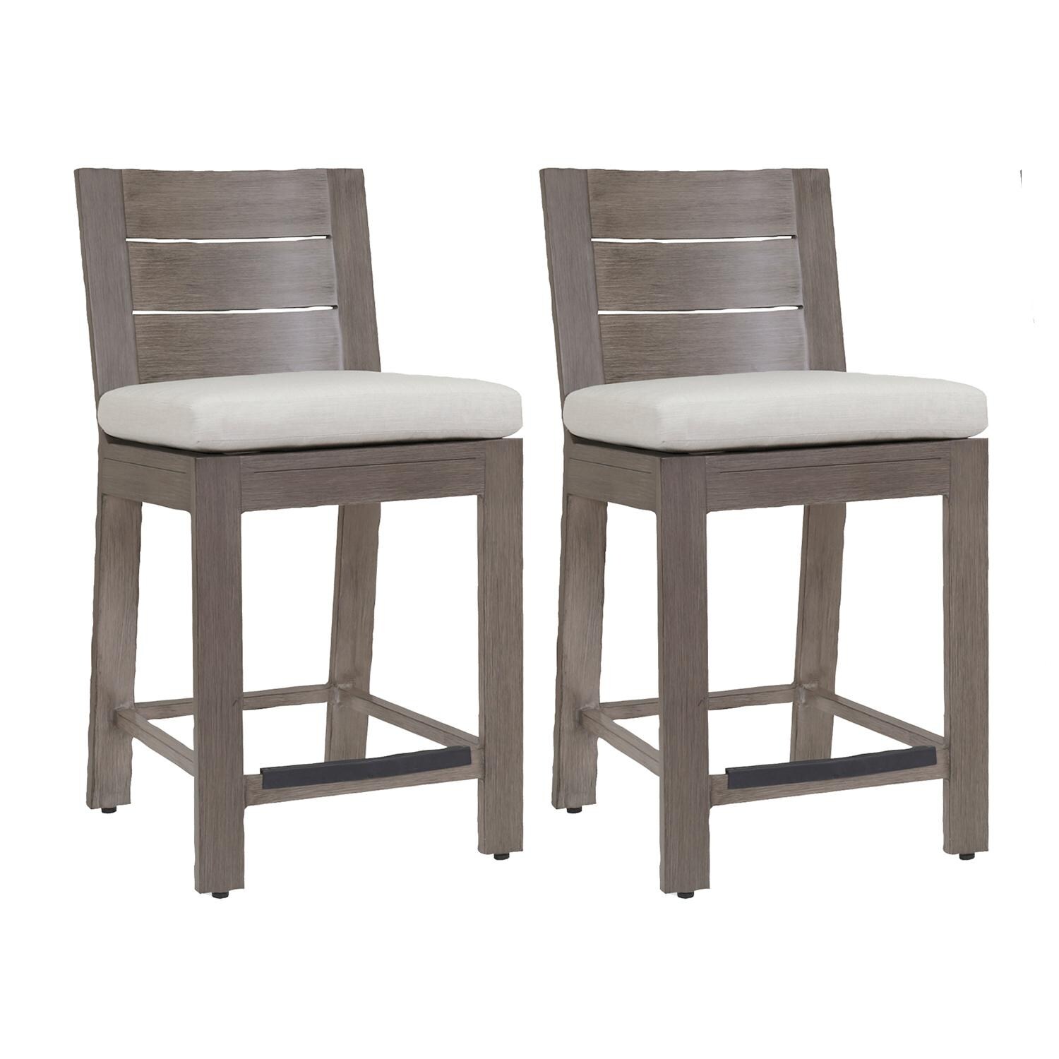 Laguna 2 Piece Aluminum Counter Height Bar Stool Set W/ Sunbrella Canvas Flax Cushions By Sunset West