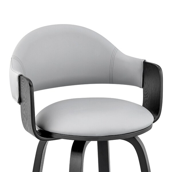 26 Inch Leatherette Barstool with Curved Back， Gray and Black