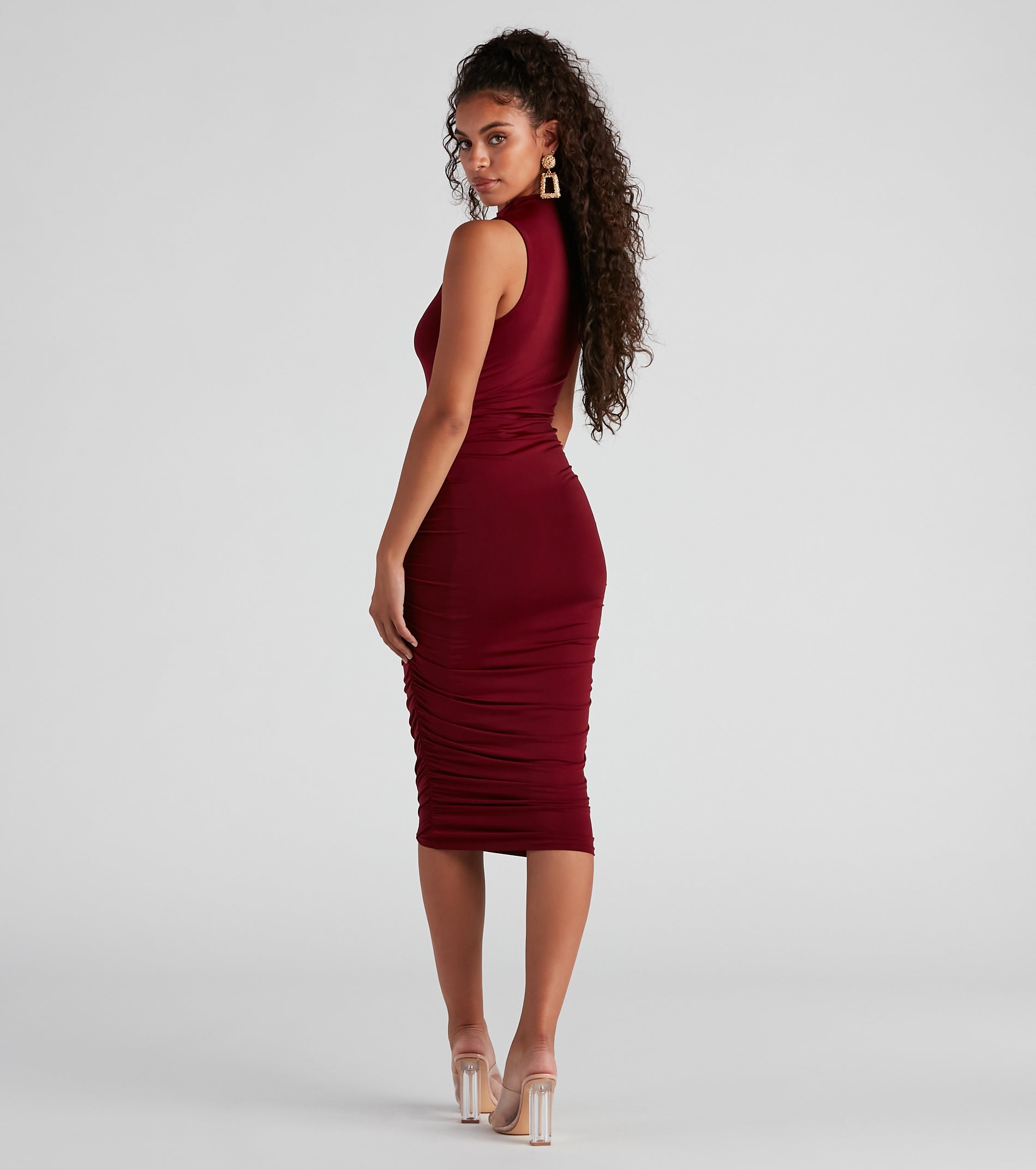 Curves Ahead Sleeveless Ruched Midi Dress