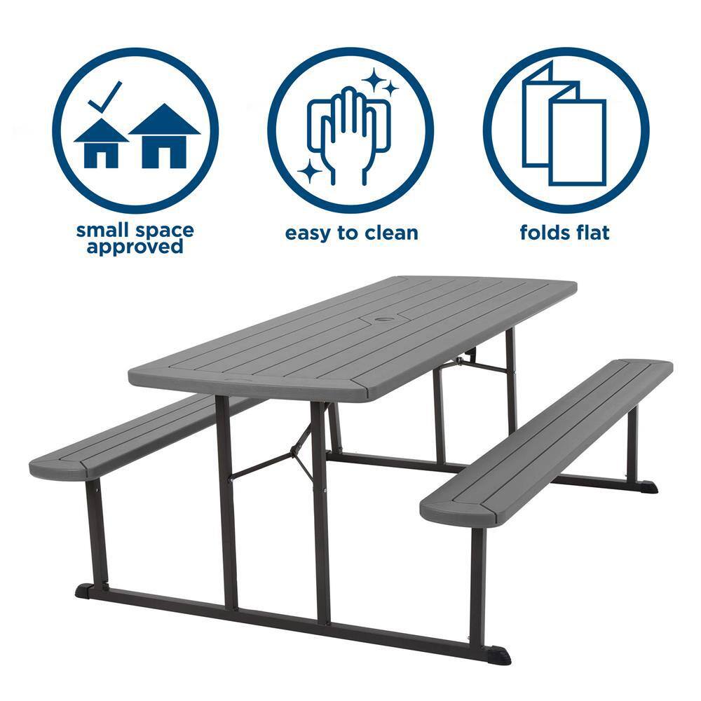 Cosco 6 ft. Dark Gray Wood Grain Folding Picnic Table C902HD87DGR1E