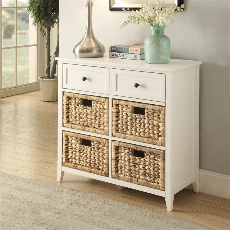 Bowery Hill 6 Drawers Wood/Wicker Accent Chest with Basket Fronts in White   Transitional   Accent Chests And Cabinets   by Homesquare  Houzz