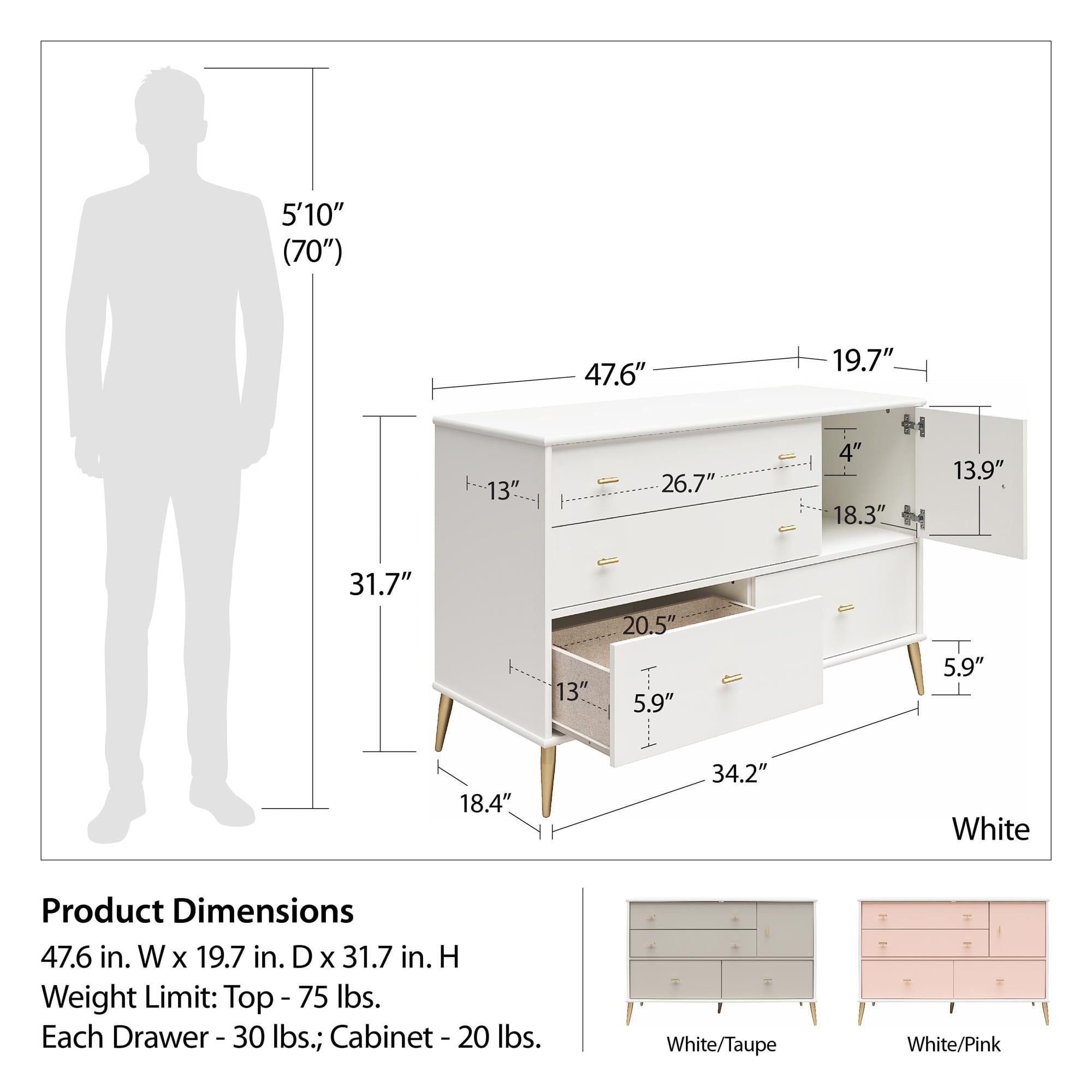 Little Seeds Valentina Asymmetrical 4 Drawer / 1 Door Convertible Dresser, White