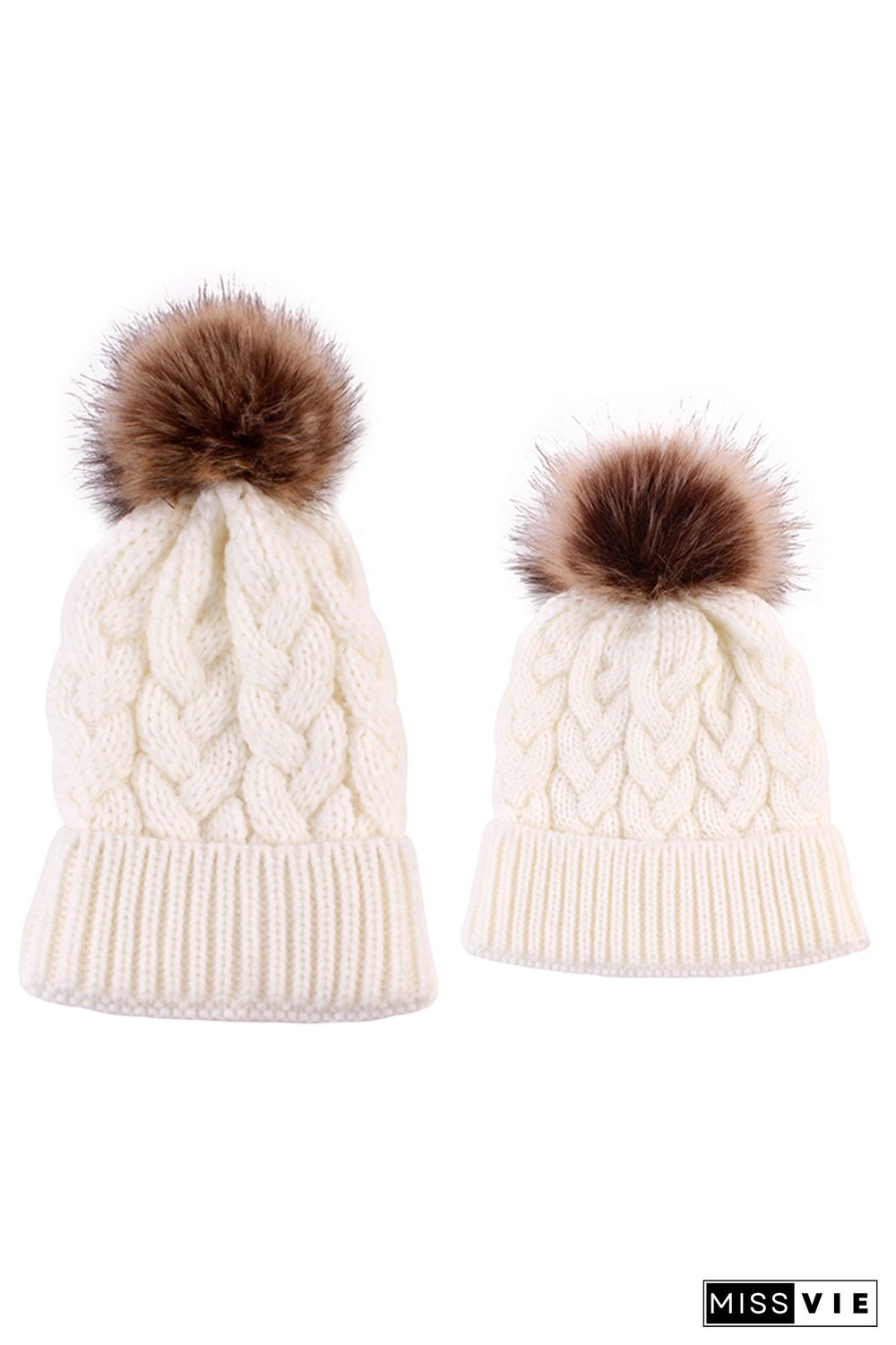 Solid Parent-child Coarse Twist Knitted Hat 2pcs Set Wholesale MOQ3pcs