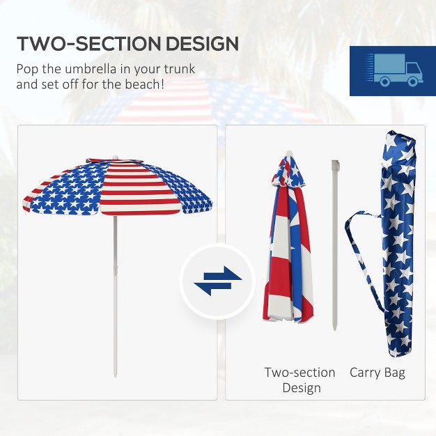 Outsunny 5 7 x27 Beach Umbrella Outdoor Umbrella With Vented Canopy American National Flag