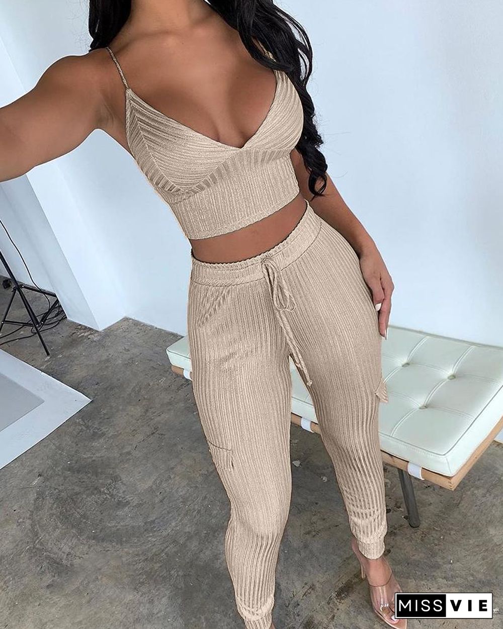 Ribbed Crop Top & Drawstring Pants Set