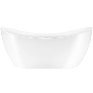 AKDY Freestanding 54 in. Fiberglass Double Slipper Flatbottom Modern Stand Alone Non-Whirlpool Bathtub in Glossy White BT0366