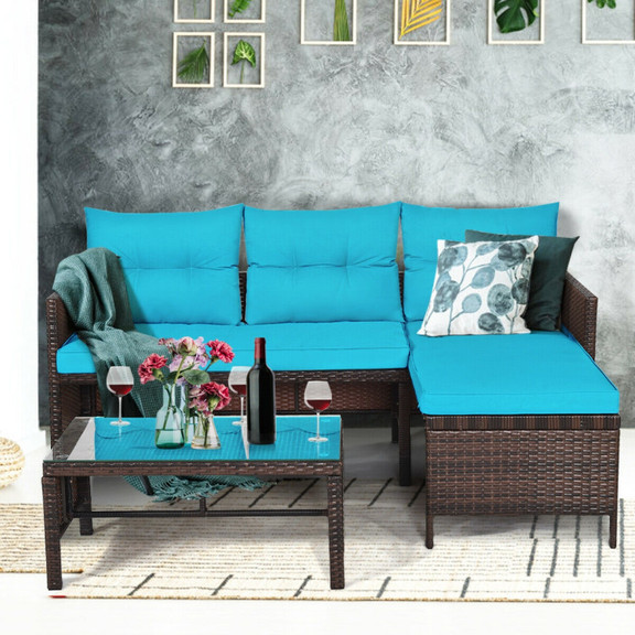 Costway 10457698 3 Pieces Patio Wicker Rattan Sofa...