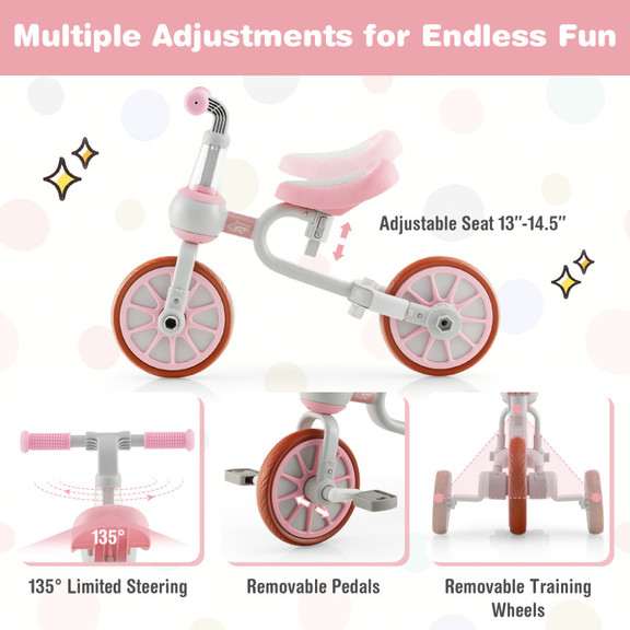 Costway 34512769 4 in 1 Kids Trike Bike with Adjus...