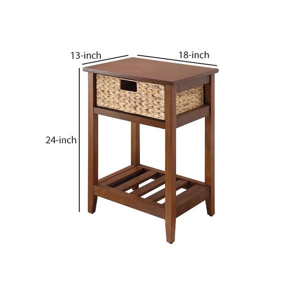 MDF Accent Table with Rattan Storage Basket and Slatted Shelf