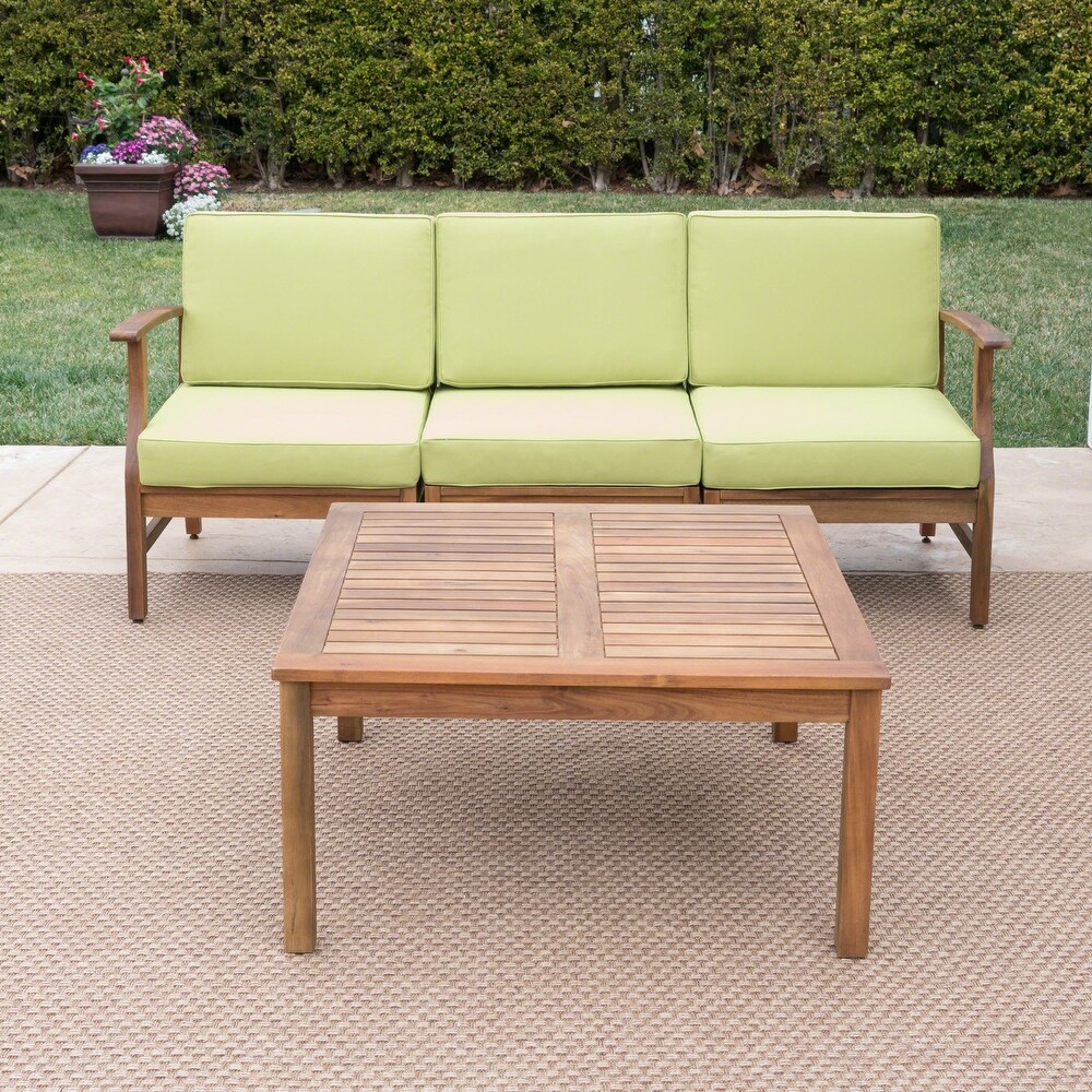 Perla Outdoor Acacia 4 pc. Cushioned Sofa and Table Set by Christopher Knight Home