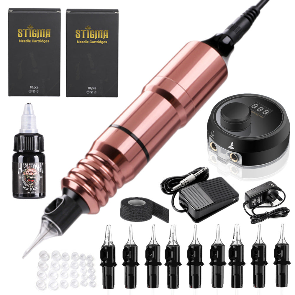 Bluerockt Back Street Lover Series Hybrid Rotary Tattoo Kit Tattoo Gun Machine Gift Sets with 20Pcs Needles—Rose gold